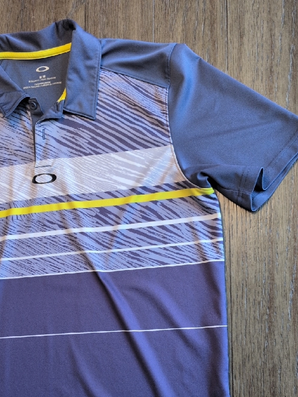 Oakley Men's Blue Polo with Yellow Stripe Accents - Picture 4 of 6